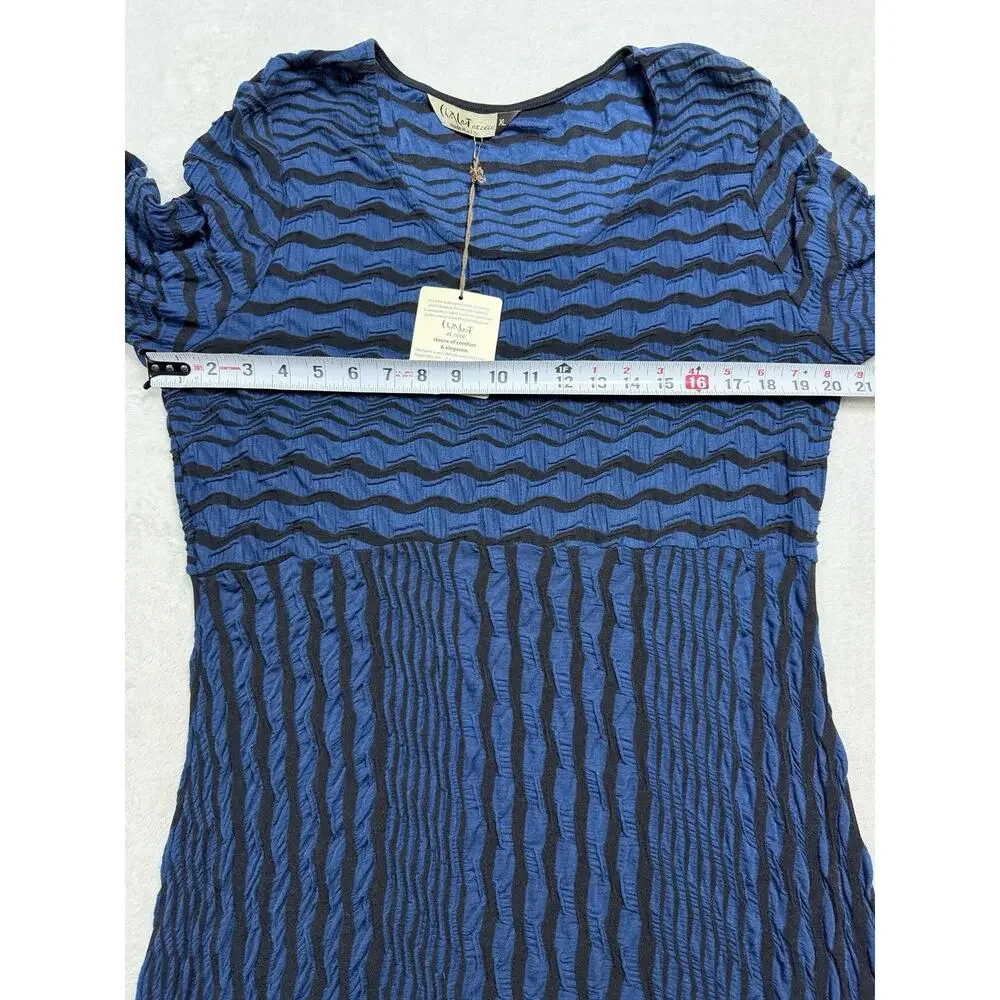 Chalet et Ceci NWT Navy & Black Crinkle Dress Waterfall A Line Lagenlook Sz XL